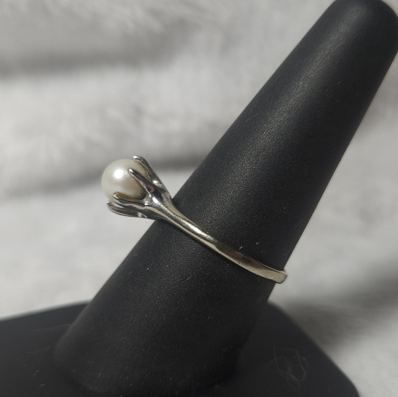 VTG 10K White Gold Pearl Solitaire Ring, 8-9 - Picture 4 of 5